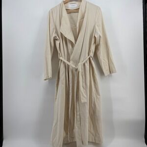 Vila Womens Trench‎ Coat 40 Beige Duster Belted Long Sleeve Quiet Luxury Classy